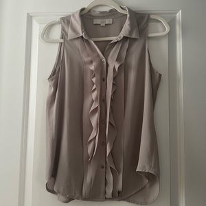 LOFT Sleeveless Ruffle Button Down Blouse - Small